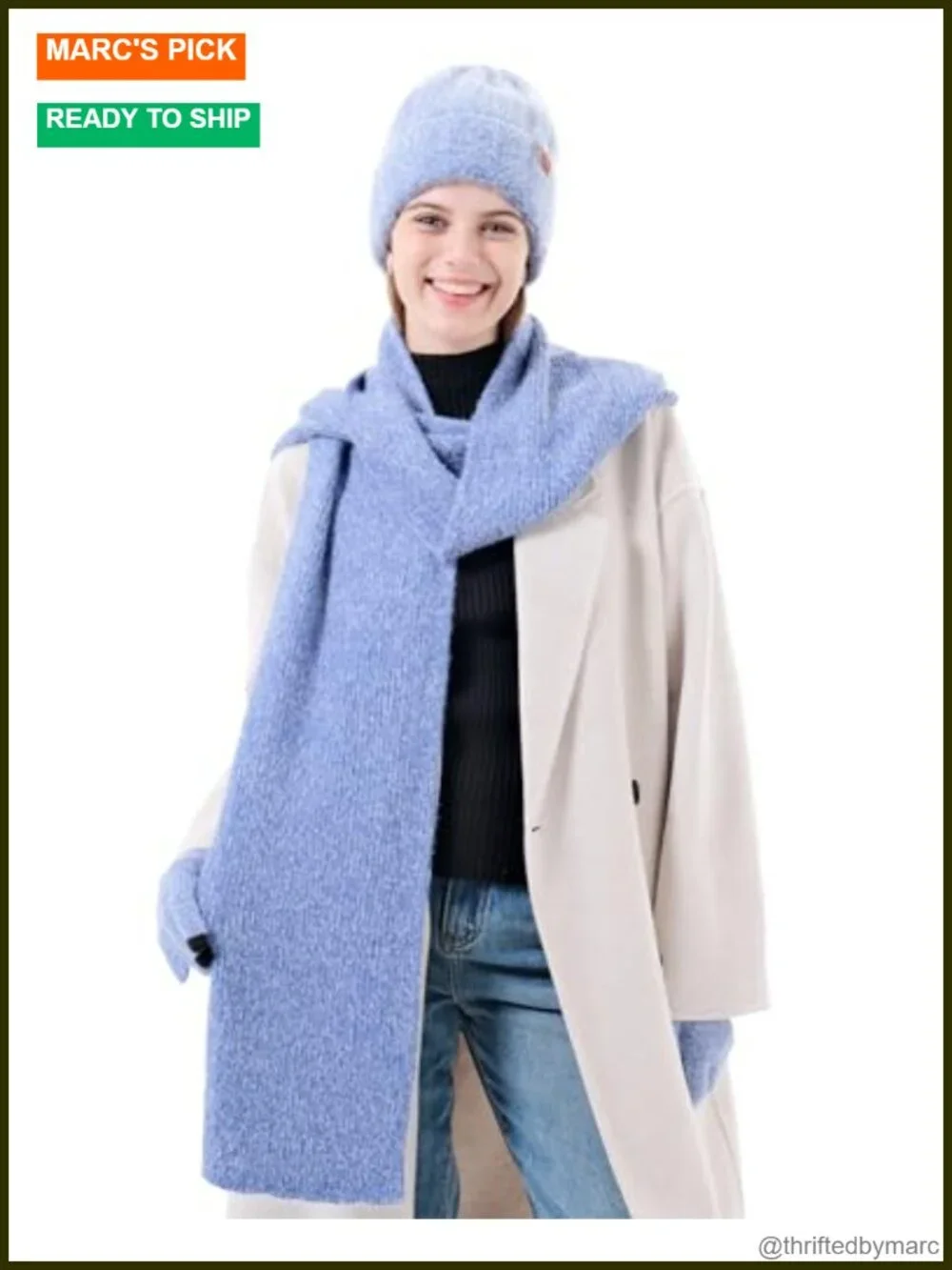 Winter Beanie Hat Scarf Gloves Set Touchscreen Warm Fleece Lined Acrylic